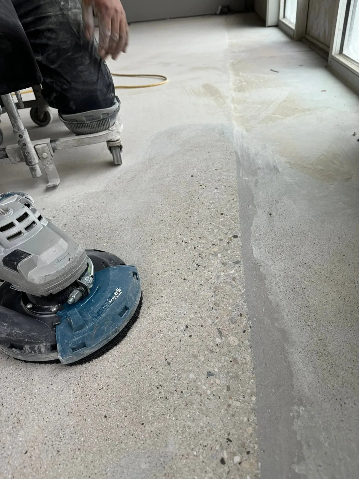 Concrete floor grinding in progress